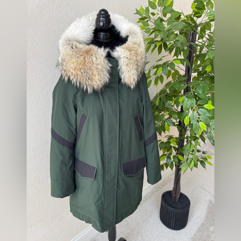 Women's Green Parka With Fur Trim